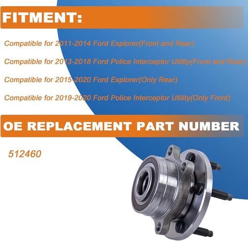 Front/Rear Wheel Hub Bearing Assembly 2 PCS Compatible for 2011-2020 Ford Explorer, Compatible for 2013-2020 Ford Police Interceptor Utility 5 Lugs Replace 512460 in Saudi Arabia