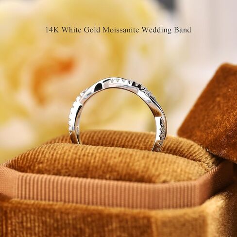 Gold Moissanite Curved Band for Women, D Color VVS1 Clarity Lab Created Diamond Band 14K Yellow Gold Vermeil S925 Sterling Silver Band Moissanite Contour Rings for Women Wife Gifts in Kuwait