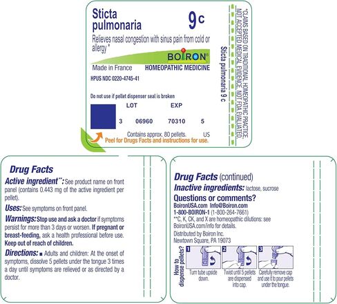 Boiron Sticta Pulmonaria 9C for Nasal Congestion with Sinus Pain from Cold or Allergy - 80 Pellets in Saudi Arabia