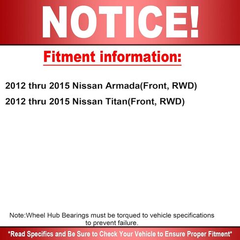 515156 Front Wheel Bearing & Hub Assembly 2WD with 6 Lugs Fit for 2012-2015 Nissan Armada, 2012-2015 Nissan Titan Wheel Hub Bearing Assembly, RWD -2pc in Saudi Arabia