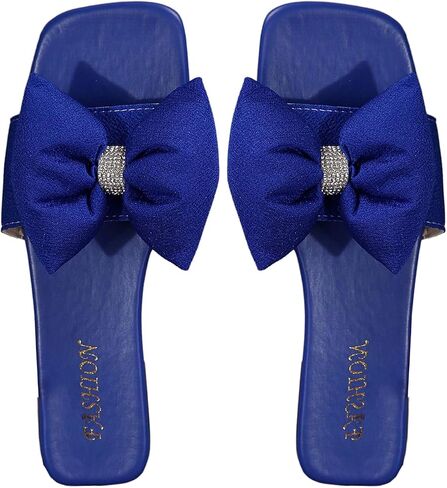 Oyoangle Women's Rhinestone القوس اللامع Slide Slide Square Square Open Open On Slip on Sandal Sandal Syndy Shoes in Saudi Arabia