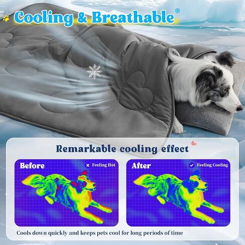 Cooling Blanket for Dogs, Lightweight & Durable Dog Cooling Mat, Q-MAX>0.45 Soft Breathable Pets Comforter for Couch, Bed & Car Essential - Light Grey 40x50 Inches in Kuwait