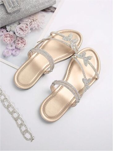 GORGLITTER Women's Butterfly Sandals Dressy Cute Strappy Glitter Rhinestone Open Toe Slides Wedding Bridal Flats Sandal in Saudi Arabia