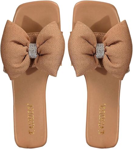 Oyoangle Women's Rhinestone القوس اللامع Slide Slide Square Square Open Open On Slip on Sandal Sandal Syndy Shoes in Kuwait