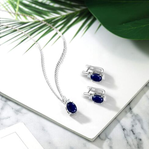 Gem Stone King 925 Sterling Silver Green Malachite and White Created Sapphire Pendant Earrings Set For Women (7.65 Cttw, with 18 Inch Chain) in Saudi Arabia