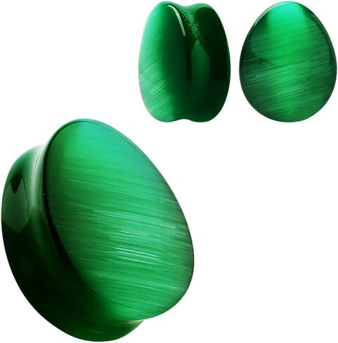 Covet Jewelry Natural Green Cat's Eye Double Flare Seaddrop in Saudi Arabia