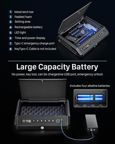 Gun Safe,Biometric Quick Access Gun Safe for Handguns 3-Ways Unlock Pistol Safe 100-Fingerprint Digital PIN Key Unlock with Time Battery Level Display,Gun Lock Box for Home Nightstand and Car in Saudi Arabia