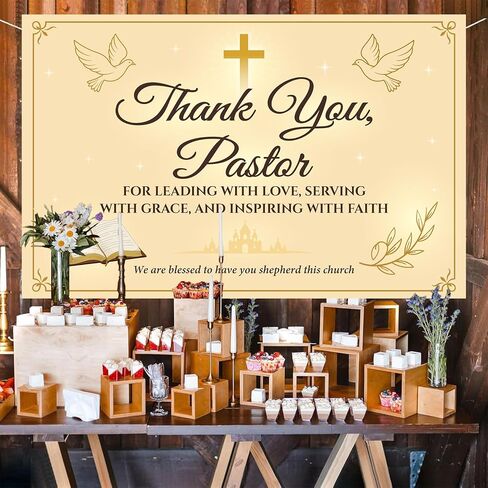 نحن نحب شعار القس لدينا - 70.87 "× 45.3" لافتة تقدير القس لأحداث الكنيسة ، أو زخارف تقدير القس لذكرى رجال الدين ، أو خدمة الأحد ، أو الاحتفال بالتقاعد in Kuwait