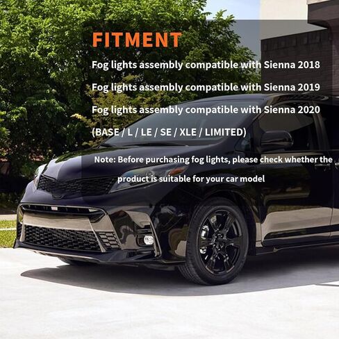 Front Fog Lights Lamps Assembly Compatible with Sienna 2018 2019 2020 Chrome w/Bezel + Wiring Harness + Switch 1210-08020 81220-08020 TL192967DT in Saudi Arabia