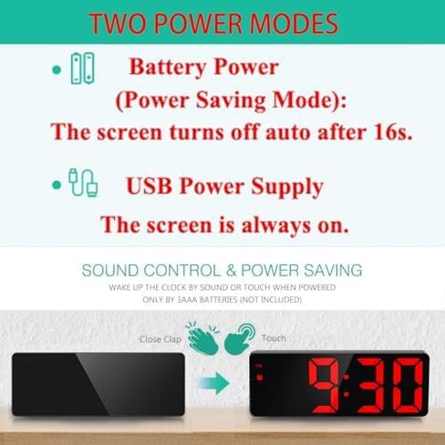 Oria LED Clock ، المنبه الرقمي ، الساعة الكبيرة عرض المكتب LED مع غفوة ، 3 سطوع قابل للتعديل ، موانئ شحن USB لغرفة النوم ، المكتب ، الأحمر in Saudi Arabia