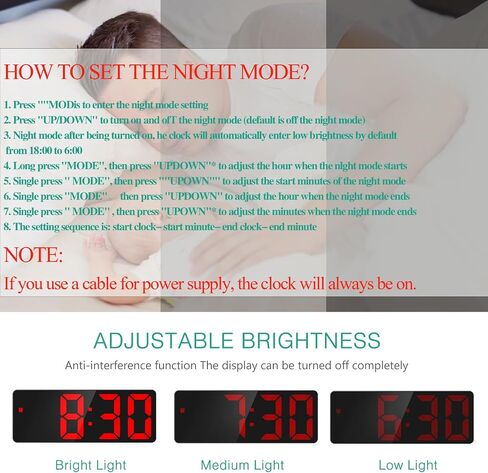 Oria LED Clock ، المنبه الرقمي ، الساعة الكبيرة عرض المكتب LED مع غفوة ، 3 سطوع قابل للتعديل ، موانئ شحن USB لغرفة النوم ، المكتب ، الأحمر in Saudi Arabia