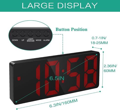 Oria LED Clock ، المنبه الرقمي ، الساعة الكبيرة عرض المكتب LED مع غفوة ، 3 سطوع قابل للتعديل ، موانئ شحن USB لغرفة النوم ، المكتب ، الأحمر in Saudi Arabia