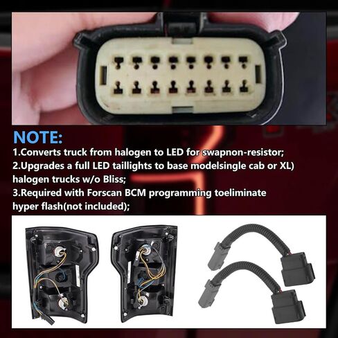 2pcs هالوجين إلى محول توصيل موصل محول تسخير التحويل الخلفي LED ، يناسب شاحنات Ford F-150 2018-2020 ، يتطلب Halogen w/o bliss LED forscan (غير متضمن) in Saudi Arabia