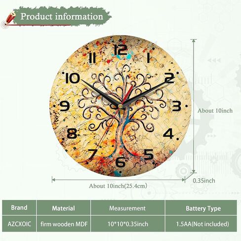 Vintage Wall Clocks Battery Operated,Life of Tree Clock for Living Room,Decorative Wall Clock for Living Room,Bedroom,Bathroom,Kitchen,10 Inch in Kuwait
