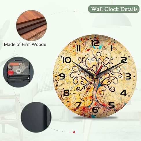 Vintage Wall Clocks Battery Operated,Life of Tree Clock for Living Room,Decorative Wall Clock for Living Room,Bedroom,Bathroom,Kitchen,10 Inch in Kuwait