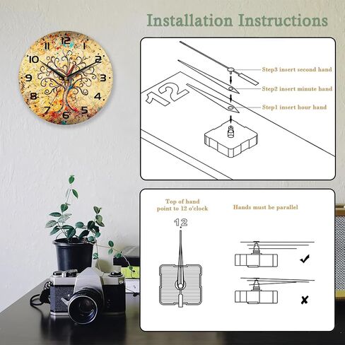 Vintage Wall Clocks Battery Operated,Life of Tree Clock for Living Room,Decorative Wall Clock for Living Room,Bedroom,Bathroom,Kitchen,10 Inch in Kuwait