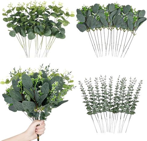 30 Pcs 3 Kinds Mixed Artificial Eucalyptus Leaves Stems, Fake Silver Dollar Eucalyptus Leaves Stems Bulk Fake Plants, Real Touch Leaf Branches For Wedding Home Vase Bouquets Floral Greenery Decor in Saudi Arabia
