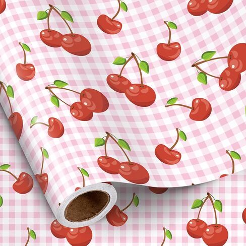 RUSPEPA Vintage Cherry Wrapping Paper Roll, Mini Roll, Chic Watercolor Red Cherry Pattern Gift Wrap Paper for Birthday, Summer Gifts, Valentine's Day, Bridal Shower, Wedding, 17 Inches x 16.4 Feet in Saudi Arabia