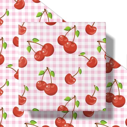 RUSPEPA Vintage Cherry Wrapping Paper Roll, Mini Roll, Chic Watercolor Red Cherry Pattern Gift Wrap Paper for Birthday, Summer Gifts, Valentine's Day, Bridal Shower, Wedding, 17 Inches x 16.4 Feet in Saudi Arabia