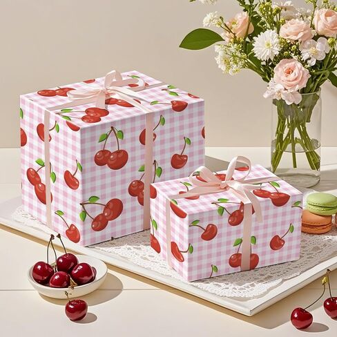 RUSPEPA Vintage Cherry Wrapping Paper Roll, Mini Roll, Chic Watercolor Red Cherry Pattern Gift Wrap Paper for Birthday, Summer Gifts, Valentine's Day, Bridal Shower, Wedding, 17 Inches x 16.4 Feet in Saudi Arabia