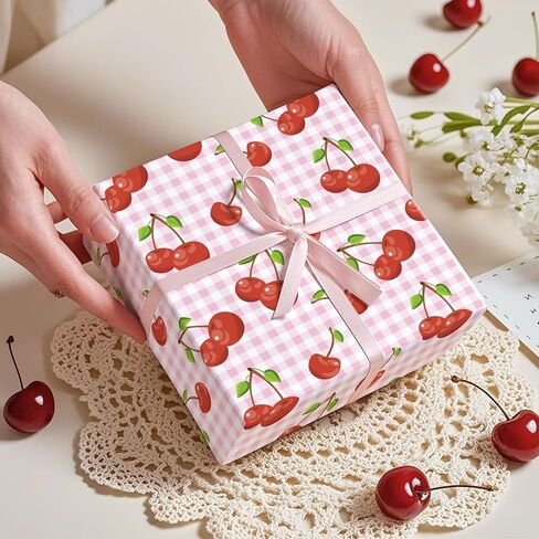 RUSPEPA Vintage Cherry Wrapping Paper Roll, Mini Roll, Chic Watercolor Red Cherry Pattern Gift Wrap Paper for Birthday, Summer Gifts, Valentine's Day, Bridal Shower, Wedding, 17 Inches x 16.4 Feet in Saudi Arabia