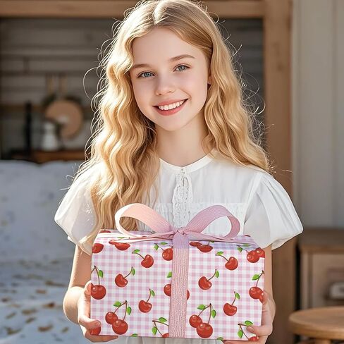 RUSPEPA Vintage Cherry Wrapping Paper Roll, Mini Roll, Chic Watercolor Red Cherry Pattern Gift Wrap Paper for Birthday, Summer Gifts, Valentine's Day, Bridal Shower, Wedding, 17 Inches x 16.4 Feet in Saudi Arabia