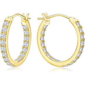 14K مطلي بالذهب/925 Sterling Silver Silver Sparkle Zirconia inclings for Women تناسب آذان حساسة 14 مم/20 مم/26 مم huggie/متوسطة/كبيرة (مع صندوق هدايا) in Kuwait