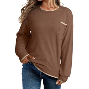Dokotoo Womens Sweaters Casual Crewneck Long Sleeve Pullover Sweater Jumper Tops with Chest Pocket in Saudi Arabia