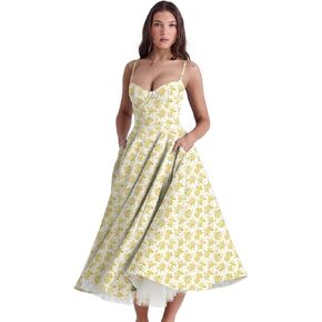 المرأة المتقدمة المتقدمة شعور الأزهار ماكسي مشد الفستان بوهو فتحة منخفضة قطع منخفضة الخروج خط الشاطئ غير الرسمي in Kuwait