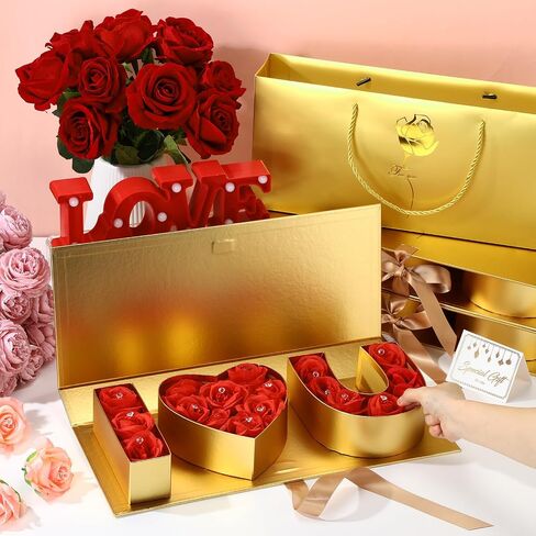 3 Set I Love You Box Cardboard 3 Fillable Flower Box 3 Bags 3 Greeting Cards Raffia Paper Shreds for DIY Mother's Day Wedding Bridal Shower Birthday Chocolate Packaging(Red) in Saudi Arabia