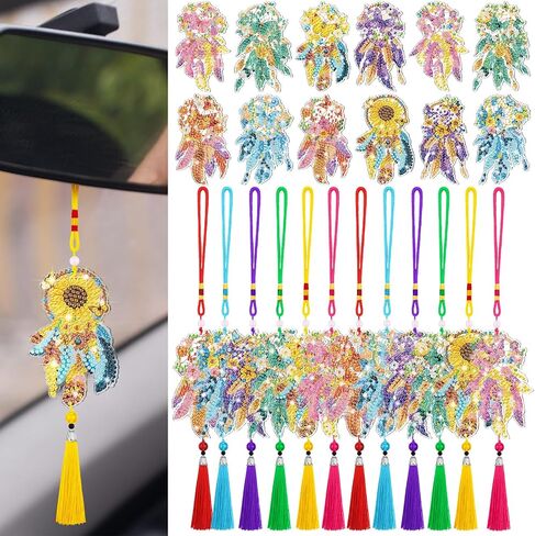 Jenpen 12 PCS Diamond Painting Arments Sun Catchers Mandala Flower Diamond Art Ornament للسيارة ذات الوجهين على الوجهين. in Kuwait