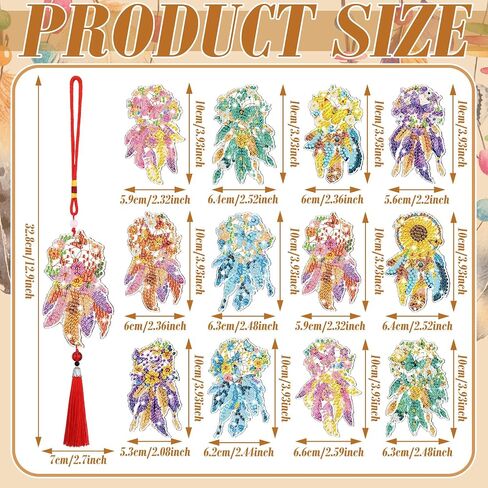 Jenpen 12 PCS Diamond Painting Arments Sun Catchers Mandala Flower Diamond Art Ornament للسيارة ذات الوجهين على الوجهين. in Kuwait