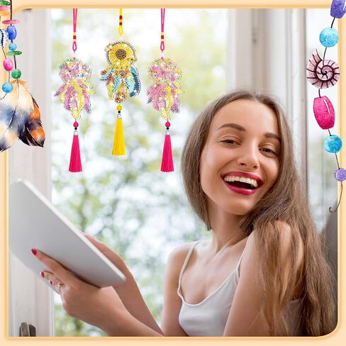 Jenpen 12 PCS Diamond Painting Arments Sun Catchers Mandala Flower Diamond Art Ornament للسيارة ذات الوجهين على الوجهين. in Kuwait