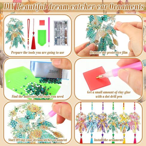 Jenpen 12 PCS Diamond Painting Arments Sun Catchers Mandala Flower Diamond Art Ornament للسيارة ذات الوجهين على الوجهين. in Kuwait