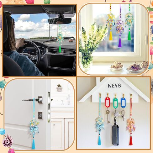 Jenpen 12 PCS Diamond Painting Arments Sun Catchers Mandala Flower Diamond Art Ornament للسيارة ذات الوجهين على الوجهين. in Kuwait