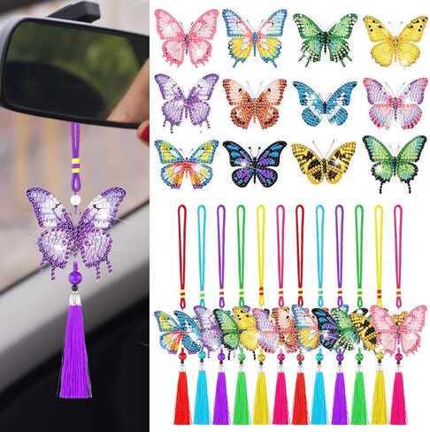 Jenpen 12 PCS Diamond Painting Arments Sun Catchers Mandala Flower Diamond Art Ornament للسيارة ذات الوجهين على الوجهين. in Kuwait