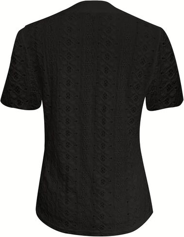 السيدات الأنيقة الصيفية T Shirt Eyelet التطريز الأكمام قصيرة الأكمام الزر أسفل القمصان العنق in Kuwait