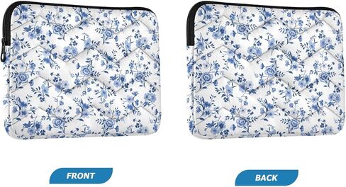 Retro Blue White Flower Puffy Laptop Sleeve for 13-14 Inch MacBook, Quilted Design Cute Puffer Bag Soft Lightweight Laptop Case for Man Women 360°Protective Laptop Sleeve, A06D24018 in Kuwait