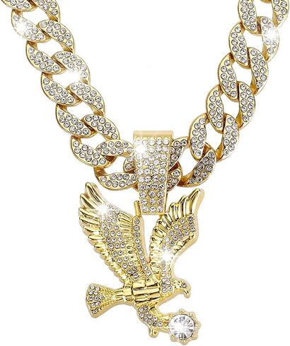 Miami Necklaces Cuban Pedant Necklace, Iced Out Bling Diamond Jewelry Silver/Gold Hip Hop Cuban Link Chains for Men Women in Kuwait