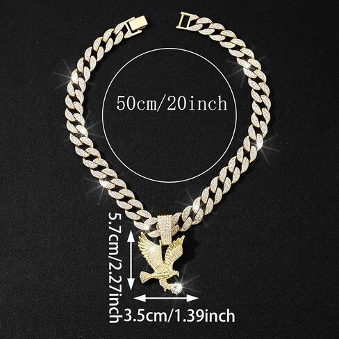 Miami Necklaces Cuban Pedant Necklace, Iced Out Bling Diamond Jewelry Silver/Gold Hip Hop Cuban Link Chains for Men Women in Kuwait