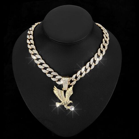 Miami Necklaces Cuban Pedant Necklace, Iced Out Bling Diamond Jewelry Silver/Gold Hip Hop Cuban Link Chains for Men Women in Kuwait