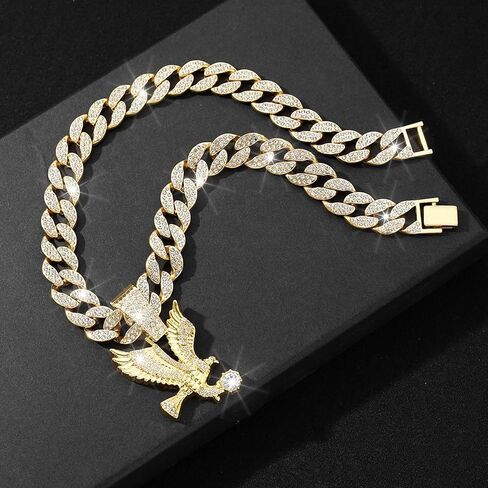 Miami Necklaces Cuban Pedant Necklace, Iced Out Bling Diamond Jewelry Silver/Gold Hip Hop Cuban Link Chains for Men Women in Kuwait