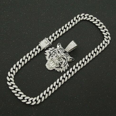 Miami Necklaces Cuban Pedant Necklace, Iced Out Bling Diamond Jewelry Silver/Gold Hip Hop Cuban Link Chains for Men Women in Kuwait