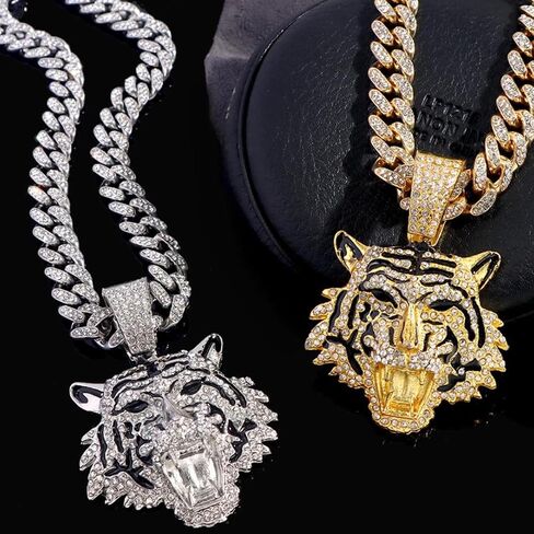 Miami Necklaces Cuban Pedant Necklace, Iced Out Bling Diamond Jewelry Silver/Gold Hip Hop Cuban Link Chains for Men Women in Kuwait