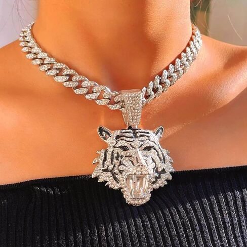 Miami Necklaces Cuban Pedant Necklace, Iced Out Bling Diamond Jewelry Silver/Gold Hip Hop Cuban Link Chains for Men Women in Kuwait