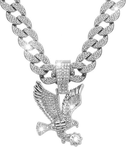 Miami Necklaces Cuban Pedant Necklace, Iced Out Bling Diamond Jewelry Silver/Gold Hip Hop Cuban Link Chains for Men Women in Kuwait