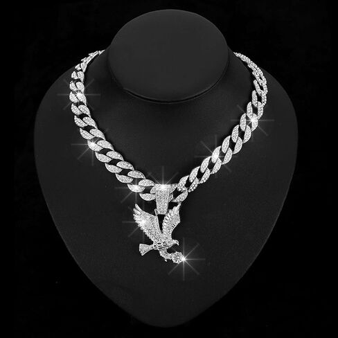 Miami Necklaces Cuban Pedant Necklace, Iced Out Bling Diamond Jewelry Silver/Gold Hip Hop Cuban Link Chains for Men Women in Kuwait
