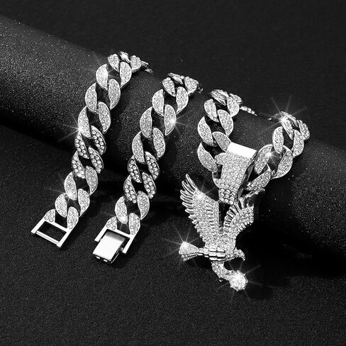 Miami Necklaces Cuban Pedant Necklace, Iced Out Bling Diamond Jewelry Silver/Gold Hip Hop Cuban Link Chains for Men Women in Kuwait