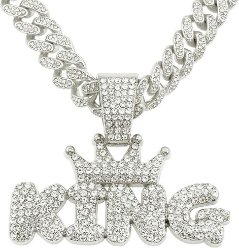 Miami Necklaces Cuban Pedant Necklace, Iced Out Bling Diamond Jewelry Silver/Gold Hip Hop Cuban Link Chains for Men Women in Kuwait