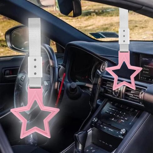 Q1-Tech ، JDM Tsurikawa Ring اليابانية Subway Train Car Car Car Care Cute Star على شكل نجمة على شكل حرف يدوي خلف حلقات تحذير من المصد الأمامي للسيارة Drift Car Posozoku (أسود/أسود) in Saudi Arabia